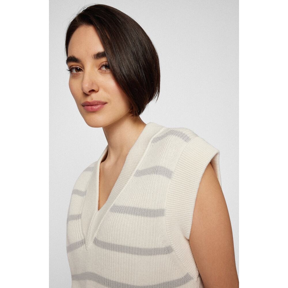 BOSS Hugo Relaxed Fit Cotton Silk Striped V-Neck Sleeveless Vest Sweater Size XL - Picture 3 of 13